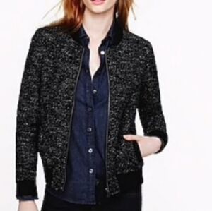 J Crew Tweed Bomber Jacket Black White